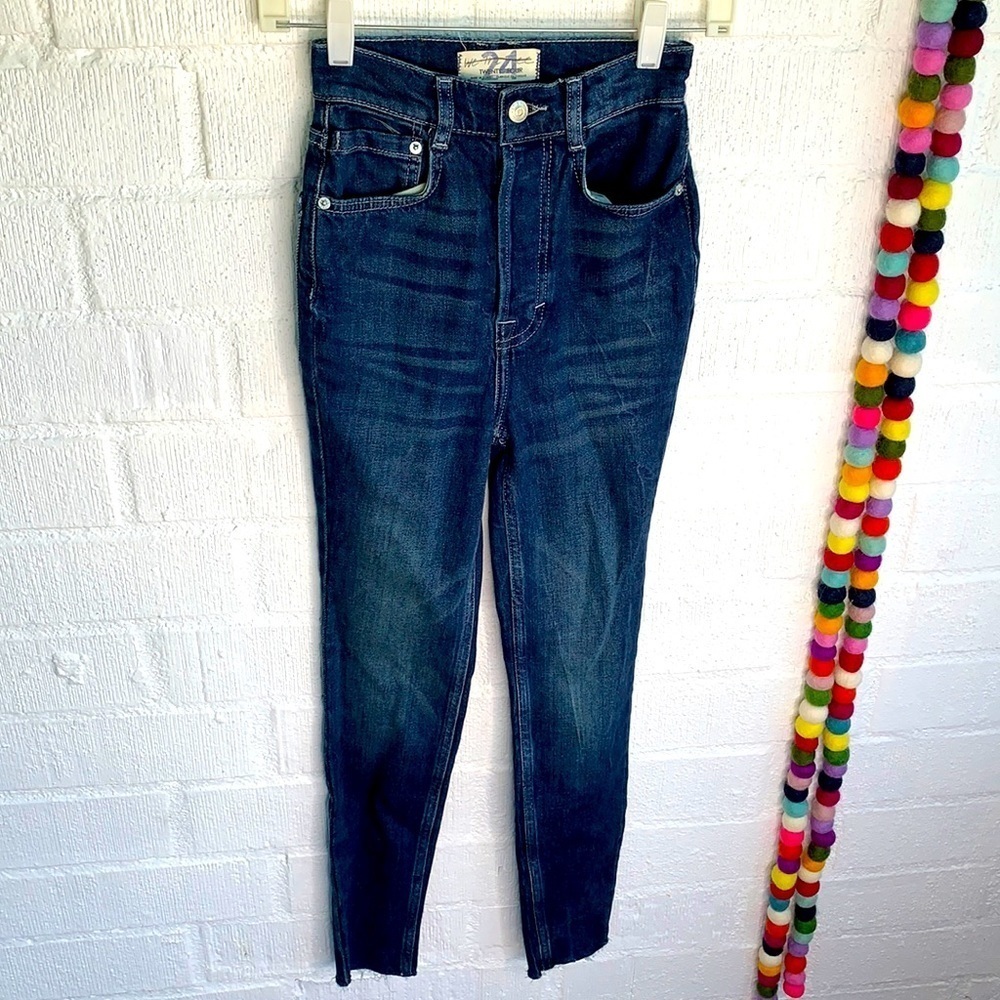 Free People High Rise Skinny Dark Wash Button Fly Denim Jeans sz 24